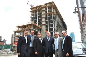 From Left: Michael Barry, Principal of Ironstate Development; Jonathan Kushner, Principal of SK Properties; David Barry, President of Ironstate Development; Jerramiah T. Healy, Mayor of Jersey City; Jeff Persky, Principal of SK Properties; and Murray Kushner, Principal of SK Properties