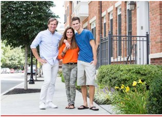 Jim and Judy Betlyon with one their three sons, Casey, outside their Palmer Square townhouse in Princeton, NJ. Photo: Christian Johnston