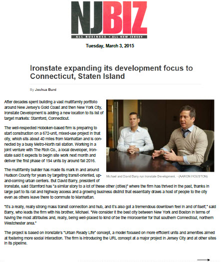NJ BIZ: Ironstate expanding its development focus to Connecticut, Staten&nbsp;Island