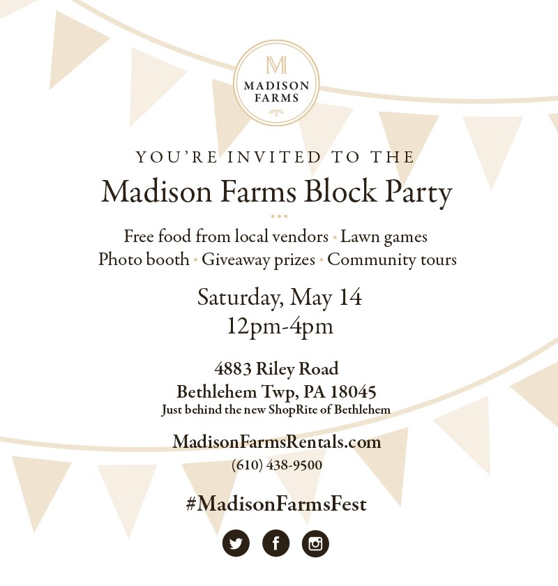 Madison Farms Block Party to Bring Free Food, Games, and Fun to Bethlehem Township on May&nbsp;14th